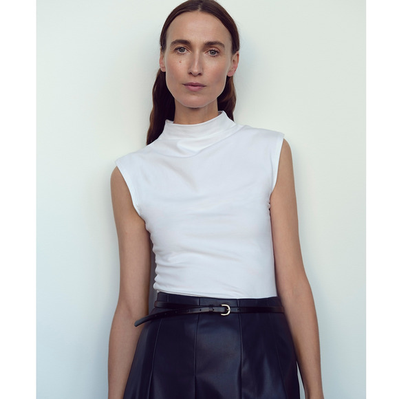 J.Crew Fitted Mockneck Preppy Tank top Stretch Cotton Blend White S - Picture 2 of 4